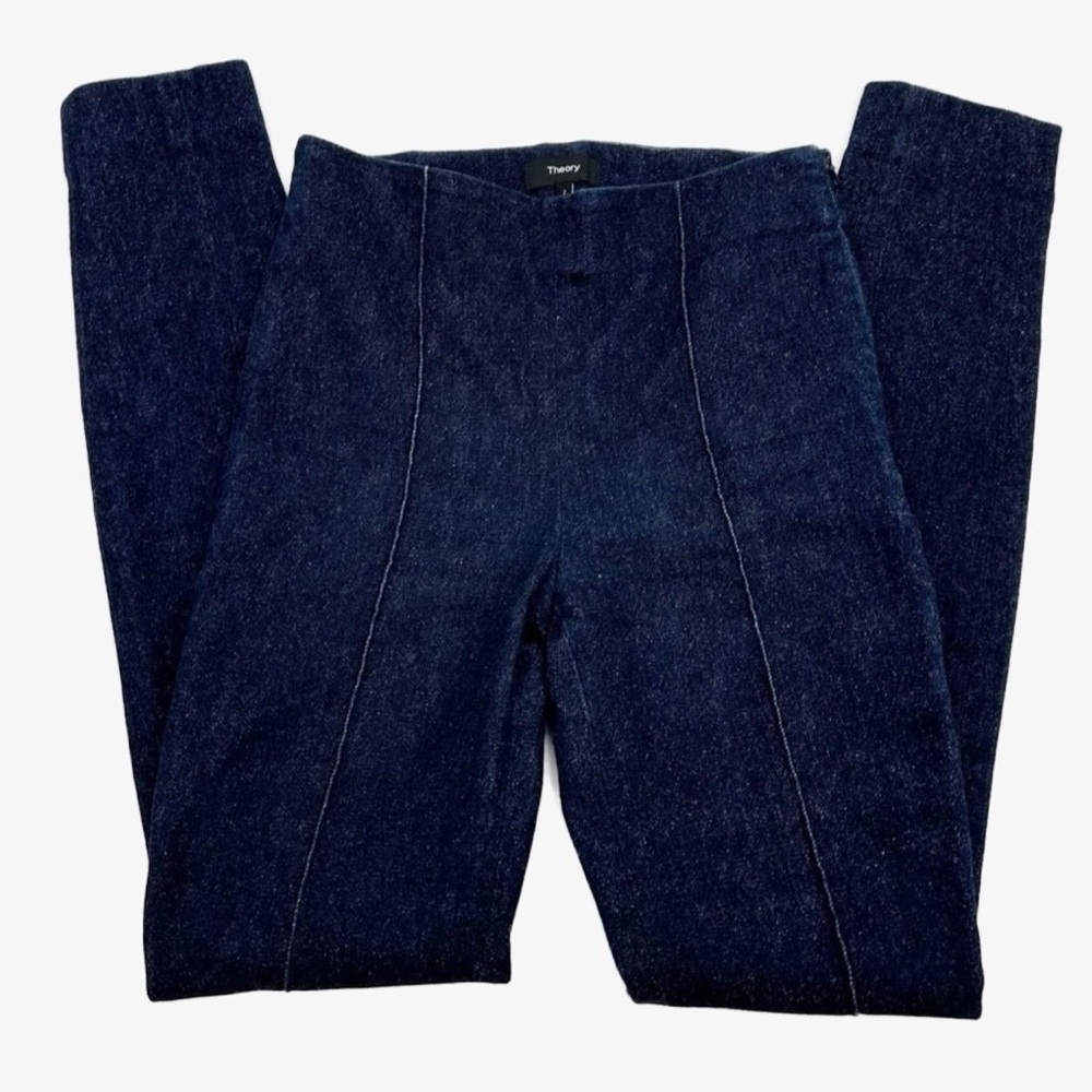 Theory Leggings Women's Size 2 Dark Denim Nep High Waisted Skinny Seamed - Picture 2 of 13